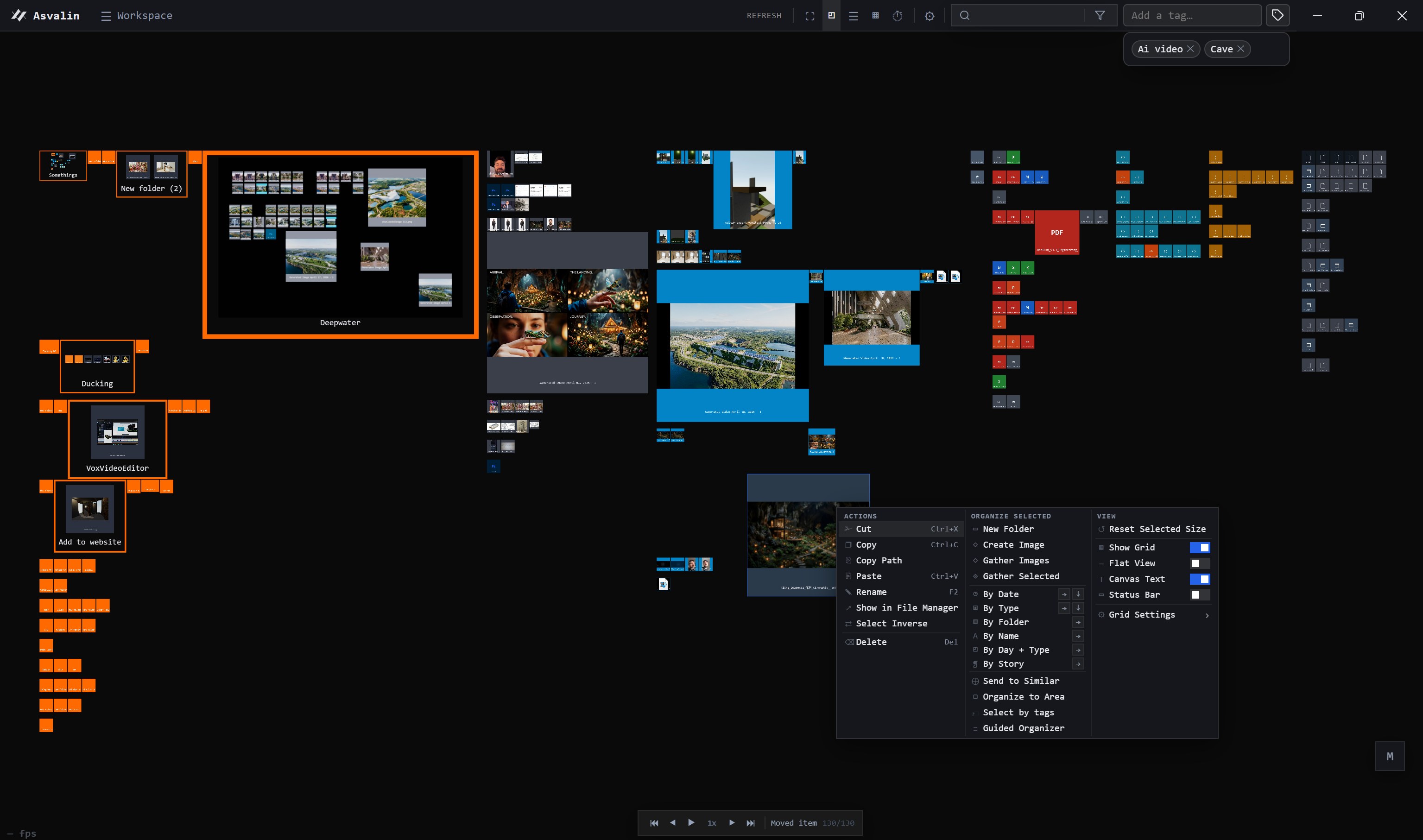 The Asvalin canvas — files and folders laid out in space